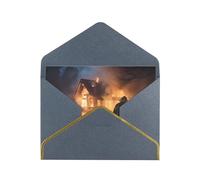 Firefighter Fireman Flame Luxury Pearl Paper Greeting Card With Gold Border, Blank Inside, With Envelope - Birthday, Wedding, Christmas, Valentine