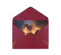 Firefighter Fireman Flame Luxury Pearl Paper Greeting Card With Gold Border, Blank Inside, With Envelope - Birthday, Wedding, Christmas, Valentine