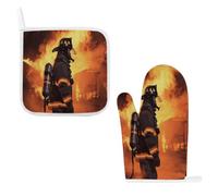 Firefighter Fireman Flame Oven Mitts and Pot Holders Sets