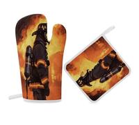 Firefighter Fireman Flame Oven Mitts and Pot Holders Sets,Oven Gloves for Kitchen Oven Mitts and Potholders for Baking Cooking Grilling Apartment Essentials