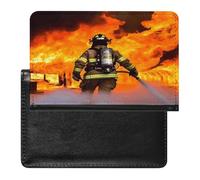 Firefighter Fireman Flame Passport Holder Cover Leather Passport Wallet RFID Blocking Travel Wallet Documents Organizer Passport Protector Passport Cover for Men&Women