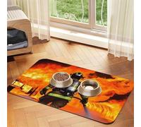 Firefighter Fireman Flame Pet Feeding Mat Absorbent Pu Leather Dog Cat Food Mats Contain Spills Protects Floors, Anti-Slip Rubber Backing Dog Bowl Mats Easy Clean Pet Placemats 40x60cm