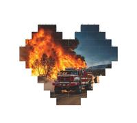 Firefighter Fireman Flame Print Building Brick Block Puzzle Heart Shaped,Christmas Valentines Birthday Anniversary Presents