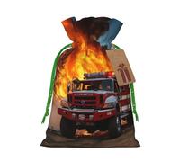 Firefighter Fireman Flame Print Christmas Gift Bag, Drawstring Christmas Bags Reusable Gift Bags With Name Tags