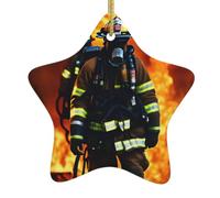 Firefighter Fireman Flame Print Christmas Ornaments, Ceramic Hanging Ornament, Round Shape Decorations