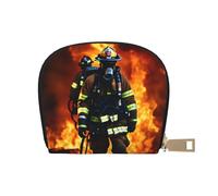Firefighter Fireman Flame Print Coin Purse Wallet,Cute Leather Credit Card Holder Zipper Mini Pouch Change Purses