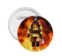 Firefighter Fireman Flame -Print Custom Round Enamel Pin - Alloy Metal Lapel Badge For Jacket, Bag, Gift Idea.