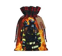 Firefighter Fireman Flame Print Festive Christmas Drawstring Gift Bags For Xmas Decorative Present Wrapping Needs