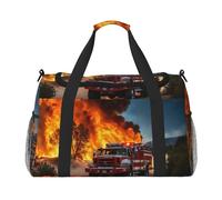 Firefighter Fireman Flame Print Foldable Carry On Tote Large Capacity Hand Carry Bag for Airplane Weekend Getaways
