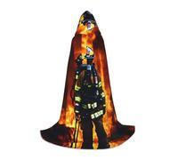 Firefighter Fireman Flame Print Hooded Cloak Cape Halloween Witch Costume For Men And Women Cosplay Costumes