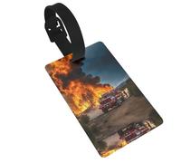 Firefighter Fireman Flame Print Luggage Tags with Detachable Wristband, Travel Bag Tags, Easy to Identify
