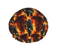 Firefighter Fireman Flame Print Reusable Shower Caps For Women, Double Layers Hair Cap,Adult Hair Cap For All Hair