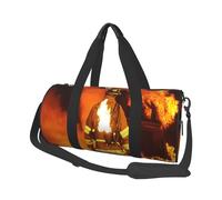 (Firefighter Fireman Flame) Print Round Large Travel Bag - Multi-Compartment Organizer Lightweight for Trips & Sports