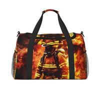 Firefighter Fireman Flame Print Travel Tote Bag 50 x 33 x 26 Folding with Should Strap & Dual Handles for Weekend Trips, Gym, Business Travel & Airport Carry-On