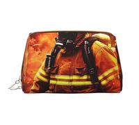 Firefighter Fireman Flame Printed Cosmetic Bags for Women Mom, Large PVC Leather Travel Makeup Bag Cute Gifts Toiletry Bag with Zipper