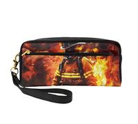 Firefighter Fireman Flame Printed Cosmetic Bags for Women Mom, Stylish & Portable Leather Makeup Bag Cute Gifts Travel Toiletry Bag with Zipper