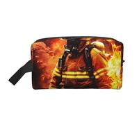 Firefighter Fireman Flame Printed Makeup Bag Travel Portable Cosmetic Bag Large Capacity Makeup Case Toiletry Handbag Organiser for Women