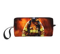 Firefighter Fireman Flame Printed Makeup Bag with Handle, Lightweight Portable Cosmetic Organiser for Travel, Gym & Daily Use â€“ Gift for Women Girls