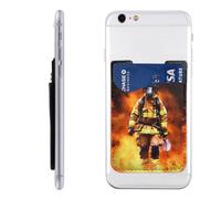 Firefighter Fireman Flame Printed Phone Card Holder Wallet Sleeve PU Leather Phone Pocket Compatible with iPhone Samsung Galaxy