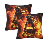 Firefighter Fireman Flame Printed Pillowcase 2 Pack 20"x20", Soft Decorative Pillow Cases with Hidden Zipper Double-Sided for Sofa Bed Living Room Bedroom