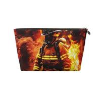 Firefighter Fireman Flame Printed Travel Cosmetic Bags with Gold Zipper Makeup Organizer Cosmetic Case Toiletry Bag for Women Mom Girls