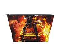 Firefighter Fireman Flame Printed Travel Makeup Bag Trapeze Cosmetic Bag Makeup Case Toiletry Bag Organiser for Women