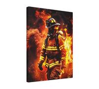 Firefighter Fireman Flame Printed Wooden Framed Cotton Wall Art 40x50 CM, Modern Canvas Print Picture, Elegant Home Office Hotel Decor