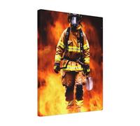Firefighter Fireman Flame Printed Wooden Framed Cotton Wall Art 40x50 CM, Modern Canvas Print Picture, Elegant Home Office Hotel Decor