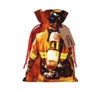 Firefighter Fireman Flame Printing Drawstring Christmas Bag With Kraft Tag 4.7x6.9 Inch For Halloween Wrapping Gifts
