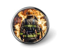 Firefighter Fireman Flame Round Badge Personalized Metal Lapel Pin Badges Fit Clothing Bags Hat Humorous Printed Brooch Badge Party Decorations Accessories for Men Women