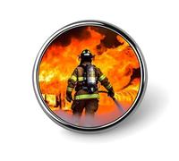 Firefighter Fireman Flame Round Lapel Pins for Men Women Metal Button Pin Fashion Personalized Brooch Pins for Men Suits Cute Brooch Badge for Backpack Clothing Hat Bag Decoration