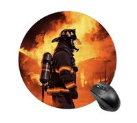 Firefighter Fireman Flame Round Mouse Pad 7.8 Inch, Portable Gaming Mouse Mat with Non-Slip Rubber Base & Smooth Surface, Waterproof Mousepad for PC, Laptop, Computer, Office, Home