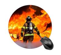 Firefighter Fireman Flame Round Mouse Pad 7.8 Inch, Portable Gaming Mouse Mat with Non-Slip Rubber Base & Smooth Surface, Waterproof Mousepad for PC, Laptop, Computer, Office, Home