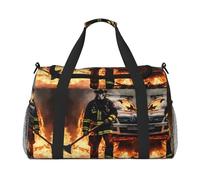 Firefighter Fireman Flame Travel Duffel Bag Large Foldable Waterproof Overnight Bag Beach Swim Bags Pool Sports Gym