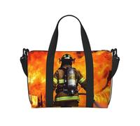 Firefighter Fireman Flame Water-Resistant Crossbody Travel Bag, Large Carry-On with Adjustable Strap, Multi-Compartment Weekender for Gym, Travel, Outdoor