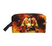 Firefighter Fireman Flame Water-Resistant Travel Toiletry Organizer Bag, Large Capacity Portable Cosmetic Storage for Gym/Daily Essentials