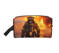 Firefighter Fireman Flame Water-Resistant Travel Toiletry Organizer Bag, Large Capacity Portable Cosmetic Storage for Gym/Daily Essentials