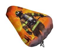 Firefighter Fireman Flame Waterproof Bike Seat Cushion with Drawstring for Women Men Soft Padded Bicycle Seat Cover for Comfort Wide Road Bike Saddles Universal Fit for Mountain Exercise
