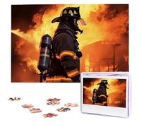 Firefighter Fireman Flame Wooden Puzzles 1000 Pieces Personalized Jigsaw Puzzle For Adults Interesting Custom Photo Puzzles Gift For Holiday Birthday Wedding Anniversay