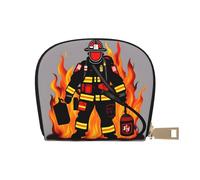 Firefighter Fireman Print Coin Purse Wallet,Cute Leather Credit Card Holder Zipper Mini Pouch Change Purses