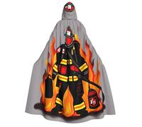 Firefighter Fireman print Unisex Medieval Viking Hooded Cape Cloak for Halloween Cosplay, Christmas Party Costume Outfits