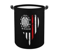 Firefighter Flag U.S. Heart Funny Laundry Baskets Collapsible Waterproof Clothes Hamper Storage Bins with Handles 13.8"x13.8"x17.3" 17.3"x17.3"x17.3"