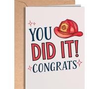 Firefighter Graduation Card - Congratulations Cards Fireman - Congrats from Passing Exam Fire Academy for Son, Grandson - New Job Fire Volunteer Staff for Man, Woman - Firefighter Retirement Card