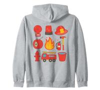 Firefighter Icons Outfit Fire Truck Hydrant Helmet Zip Hoodie