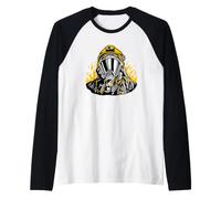 Firefighter in Mask Helmet and Flames Fire Fireman Uniform Raglan Baseball Tee
