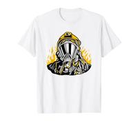 Firefighter in Mask Helmet and Flames Fire Fireman Uniform Value Graphic T-Shirt, Men, White, L