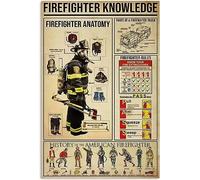 Firefighter Knowledge Retro Funny Metal Tin Sign Firefighter Anatomy Poster School Education Living Room Kitchen Bathroom Home Art Wall Decor Plaque Gift 8x12 Inch