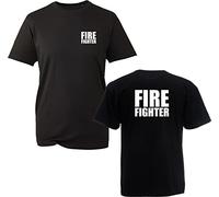 Firefighter Left Chest and Back Print T-Shirt Fireman Fire Fighter Officer Uniform Workwear Unisex Adults Tee Top (Black, S)