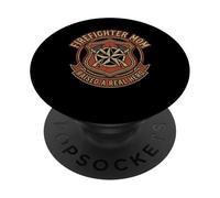 Firefighter Mom Raised Real Hero Vintage Emblem Support PopSockets Adhesive PopGrip