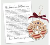 Firefighter Ornament - Our Fearless Protectors Story Card - Wooden Maltese Cross Design with Flag Detail - Honoring Bravery Dedication and Hope - Meaningful Tribute for Heroes